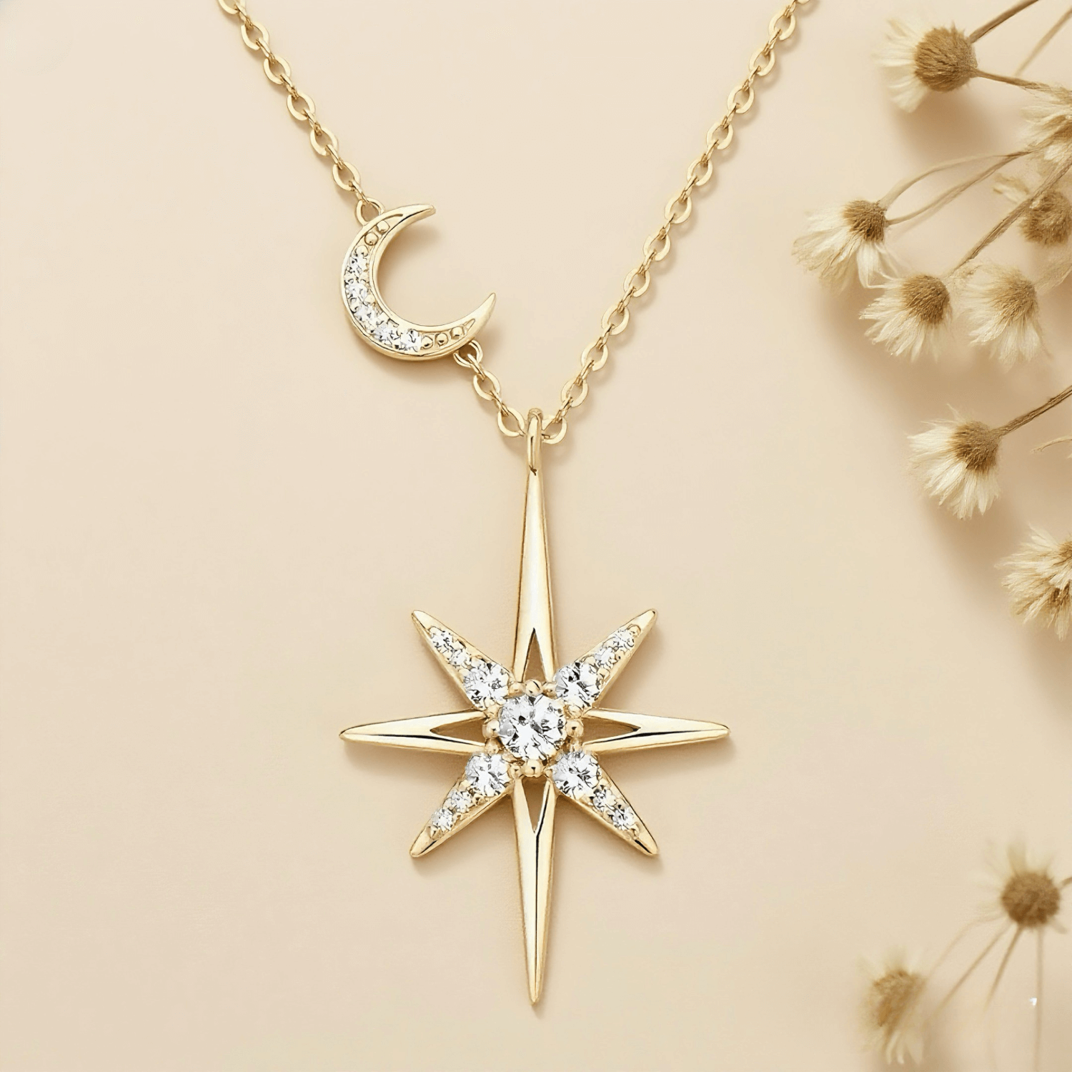 Eight-Pointed Star Moissanite Necklace — 0.28 CT stellar moissanite pendant in 925 silver, safe for sensitive skin.