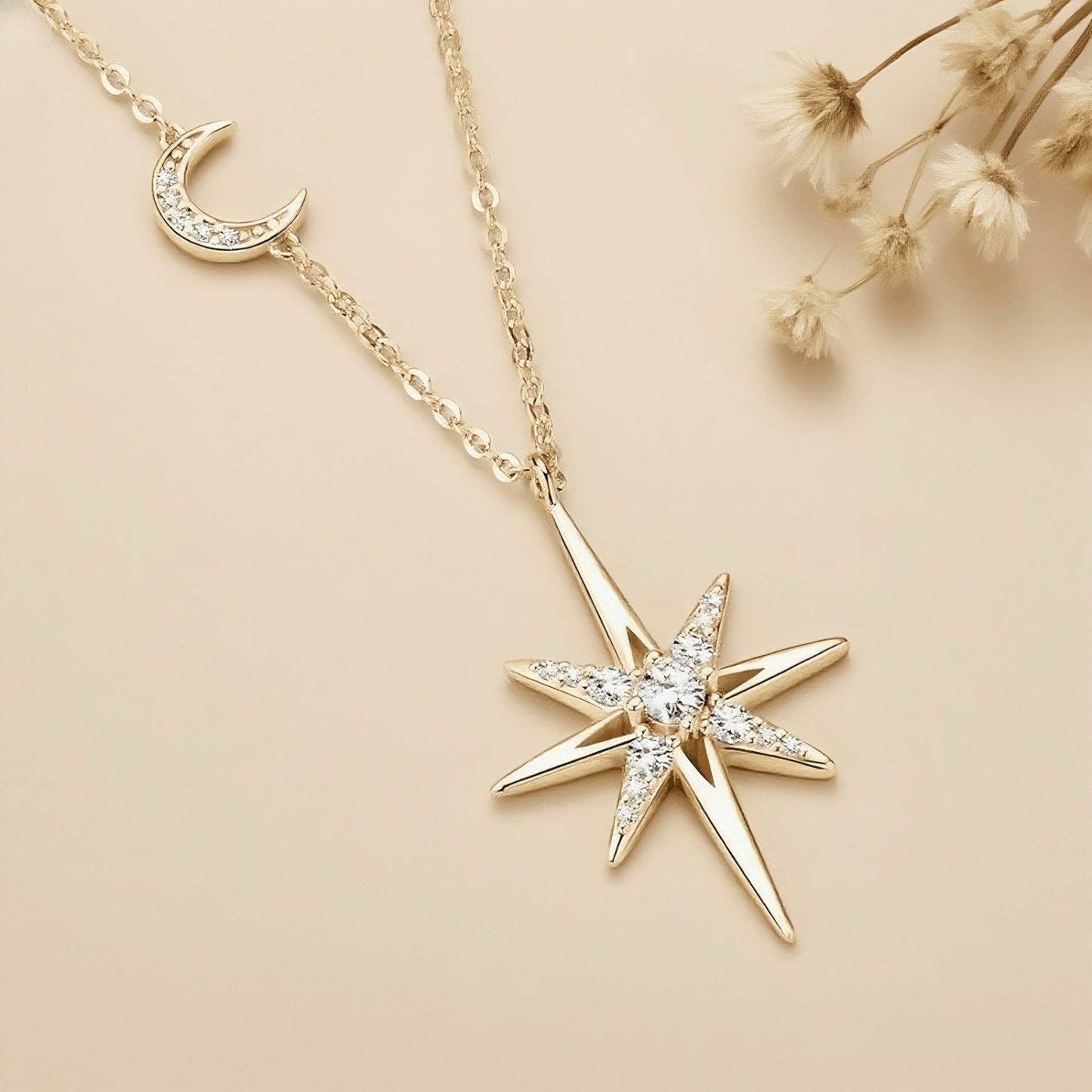 Eight-Pointed Star Moissanite Necklace — 0.28 CT stellar moissanite pendant in 925 silver, safe for sensitive skin.