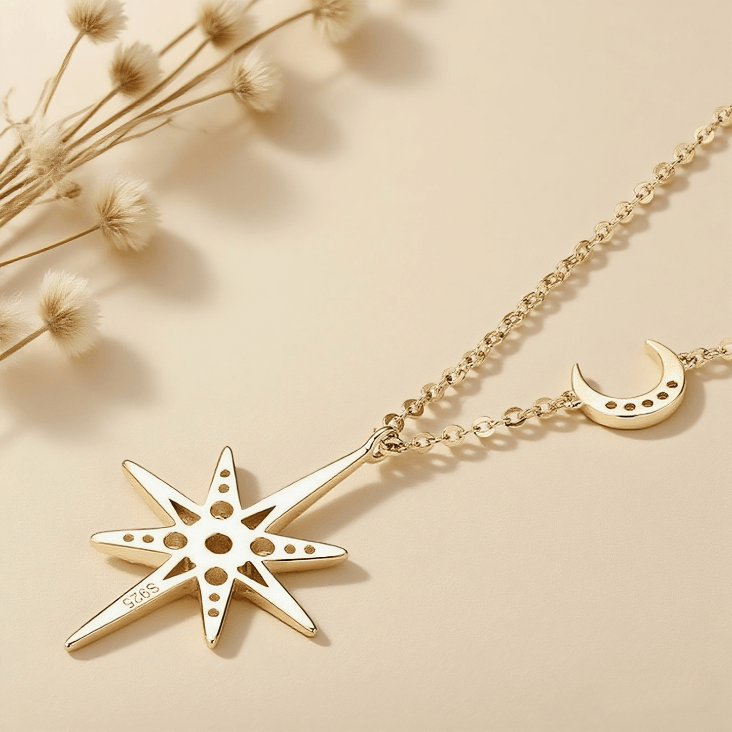 Eight-Pointed Star Moissanite Necklace — 0.28 CT stellar moissanite pendant in 925 silver, safe for sensitive skin.