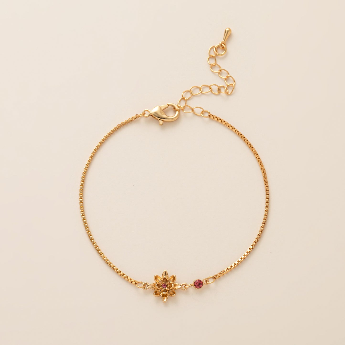 Birth Flower Bracelet | Dainty Gold Box Chain with Birthstone