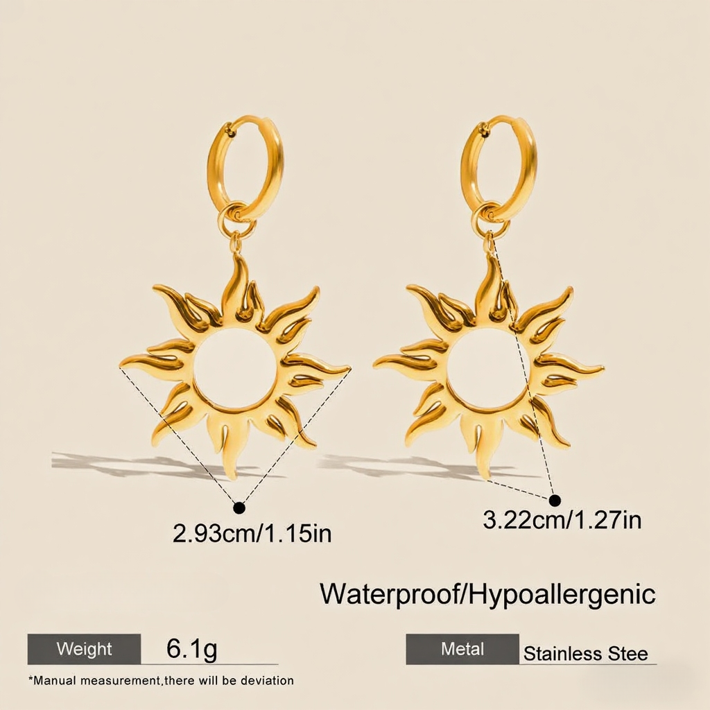 Radiant Sun Charm Earrings | Gold Boho Sunburst Jewelry