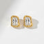 Gold rectangular signet studs with clear white crystal waterproof stainless steel.