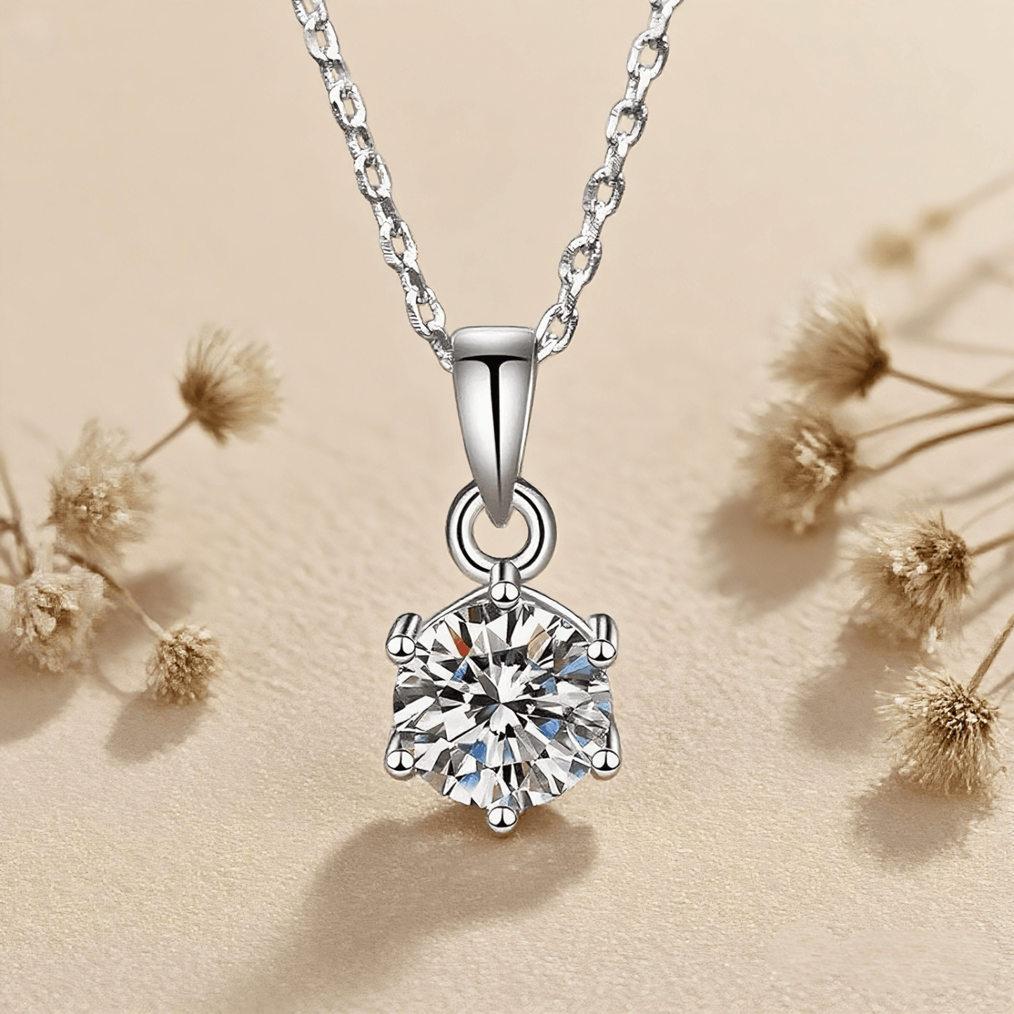 Starlight Moissanite Necklace — pendant with moissanite sparkle in sterling silver / 18K gold plated, radiant and elegant accessory.