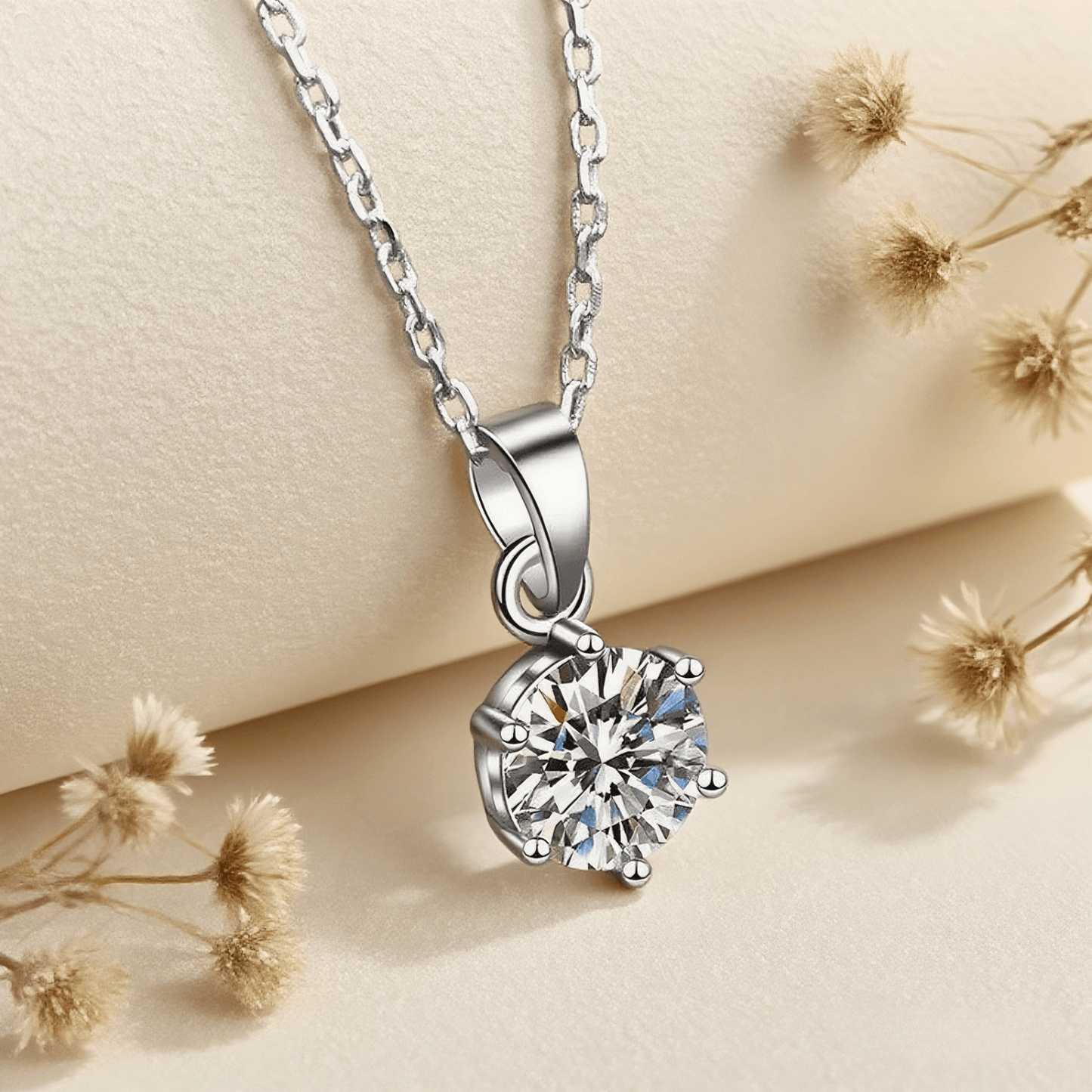 Starlight Moissanite Necklace — pendant with moissanite sparkle in sterling silver / 18K gold plated, radiant and elegant accessory.