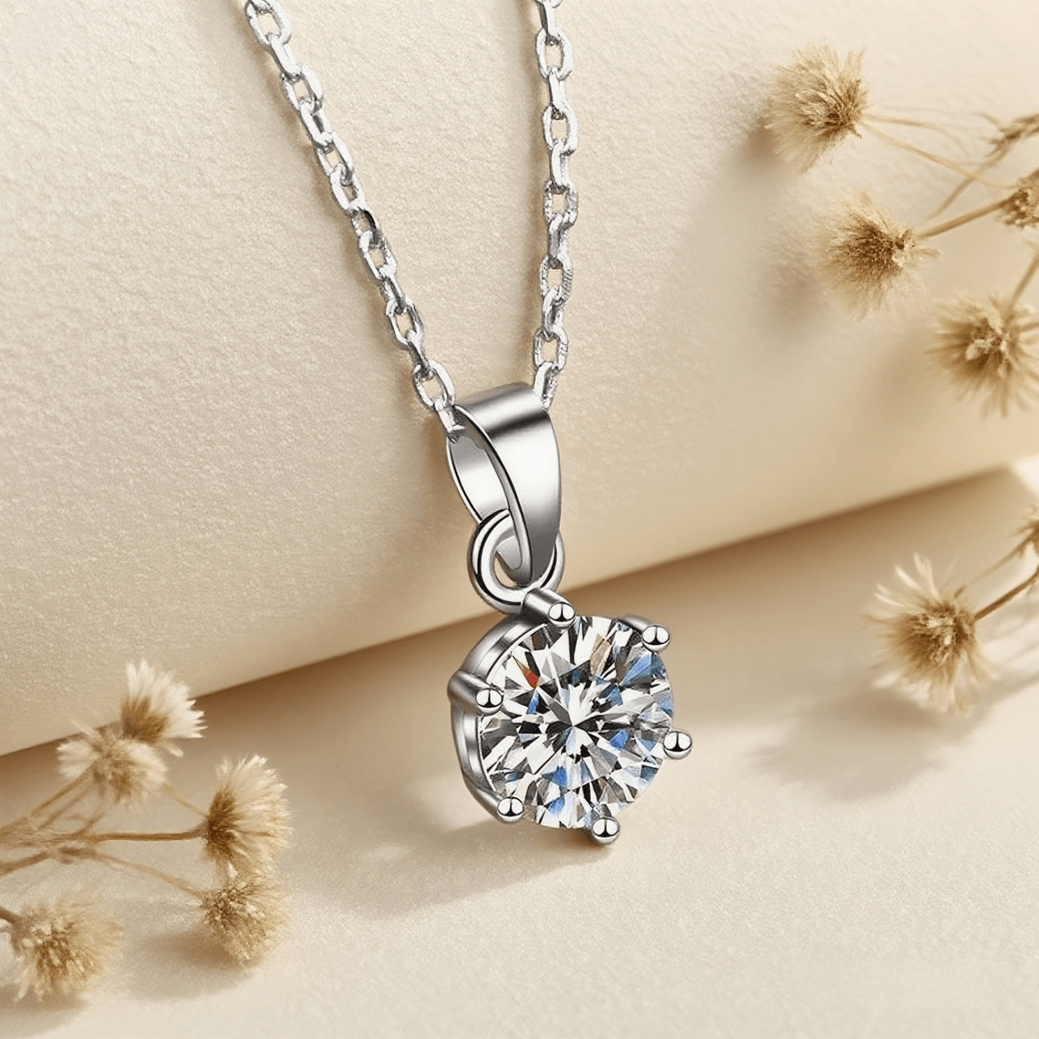 Starlight Moissanite Necklace — pendant with moissanite sparkle in sterling silver / 18K gold plated, radiant and elegant accessory.