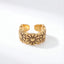 Vintage style gold daisy flower ring wide band adjustable design waterproof stainless steel.