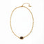 Gold oval link chain necklace with vintage dark stone pendant waterproof stainless steel.