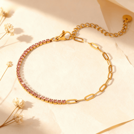 The Duality Bracelet | Half Pink Tennis & Half Paperclip Chain