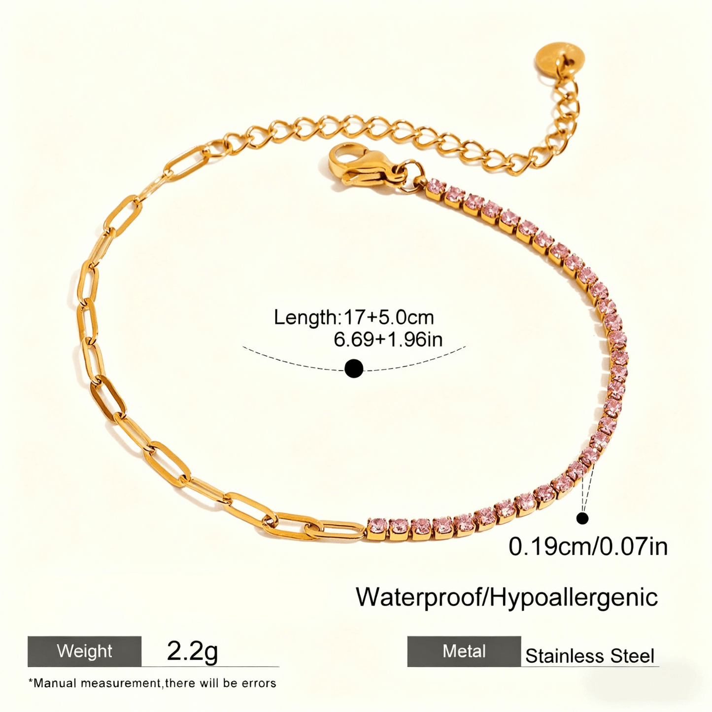The Duality Bracelet | Half Pink Tennis & Half Paperclip Chain