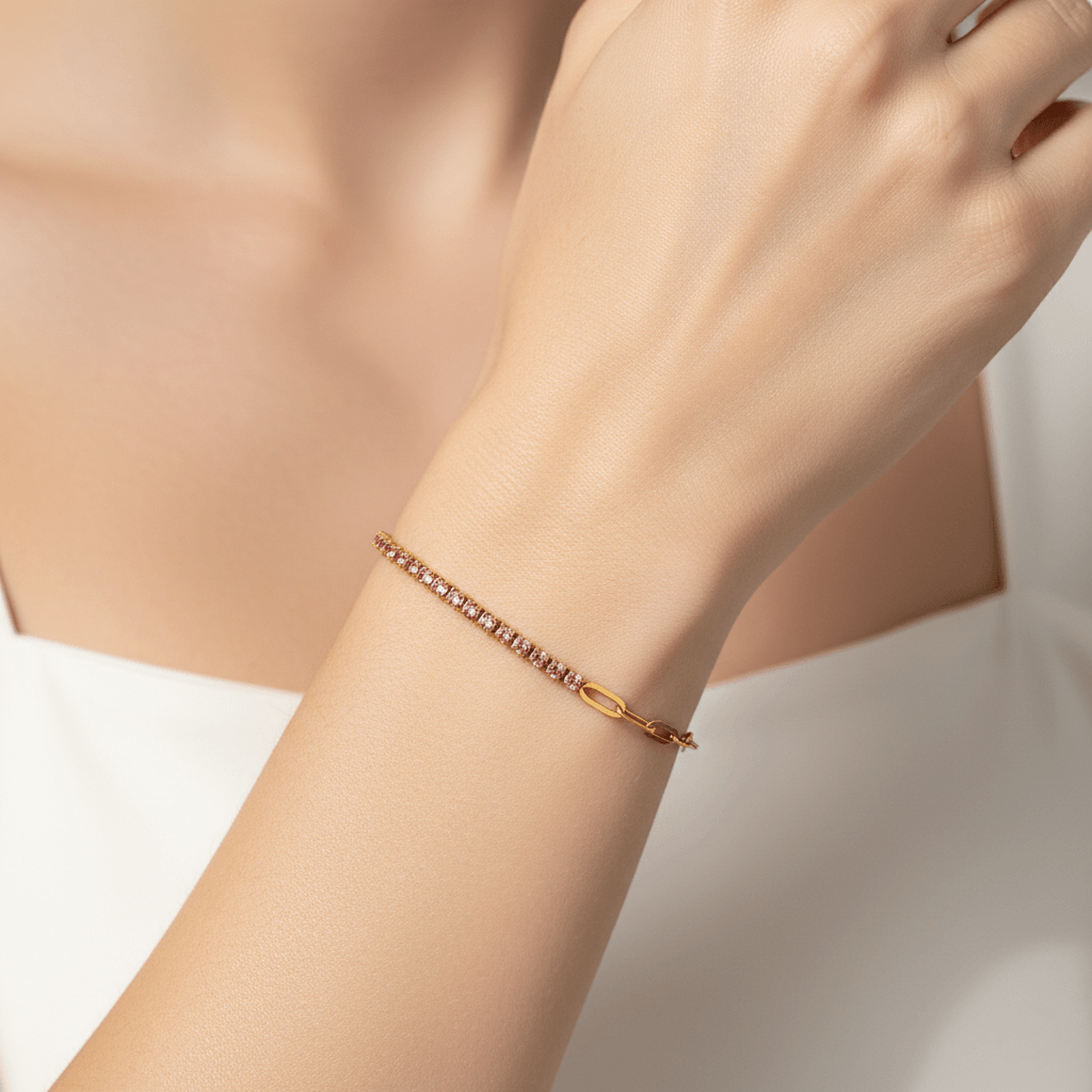 The Duality Bracelet | Half Pink Tennis & Half Paperclip Chain