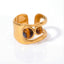 Vintage style tiger's eye double stone ring gold stainless steel waterproof jewelry.