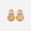 Pair of vintage pearl and gold coin drop earrings, waterproof stainless steel.