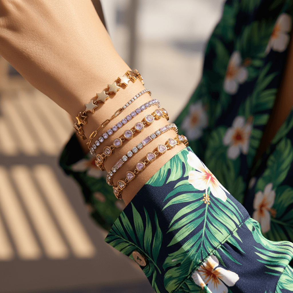 The Duality Bracelet | Half Pink Tennis & Half Paperclip Chain