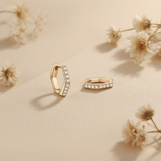 Hexa Halo Moissanite Earrings — 0.4 CT/pair halo studs in sterling silver, durable and hypoallergenic.