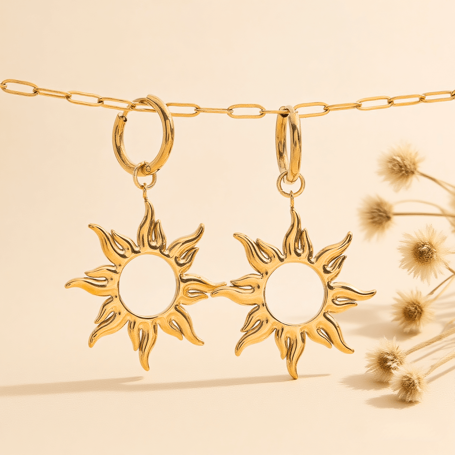 Radiant Sun Charm Earrings | Gold Boho Sunburst Jewelry