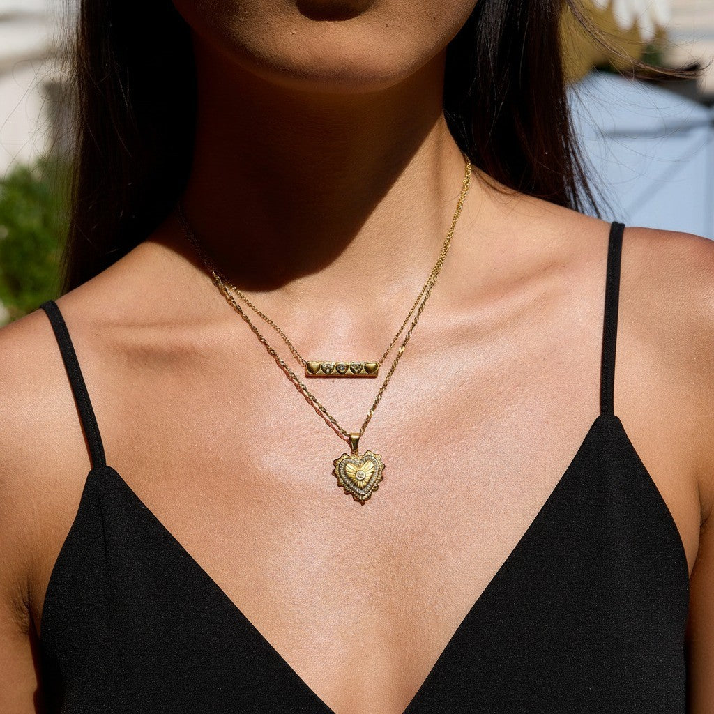 heartline necklace, heart bar pendant, romantic jewelry gift, gold plated necklace, layering necklace