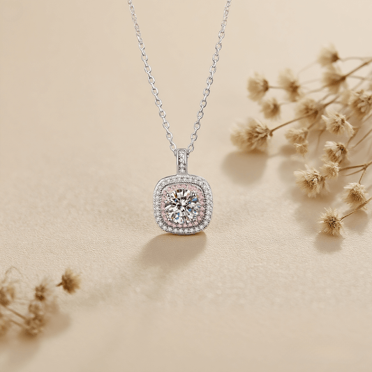 Tranquil Glow Moissanite Necklace — 1 CT moissanite pendant in sterling silver, durable and hypoallergenic, luminous and calm.