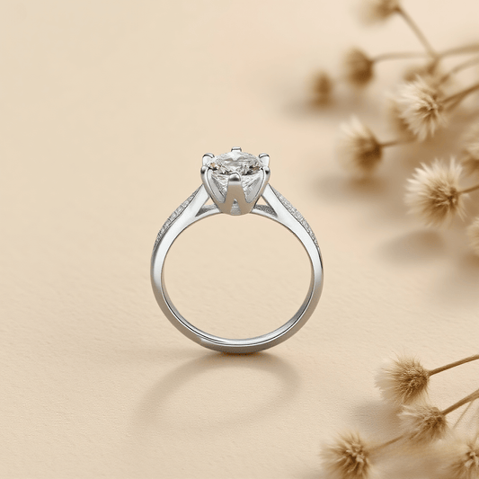Nova Queen Moissanite Ring — bold queenly ring with moissanite (0.5-2 CT), sterling silver, free size, safe for sensitive skin.