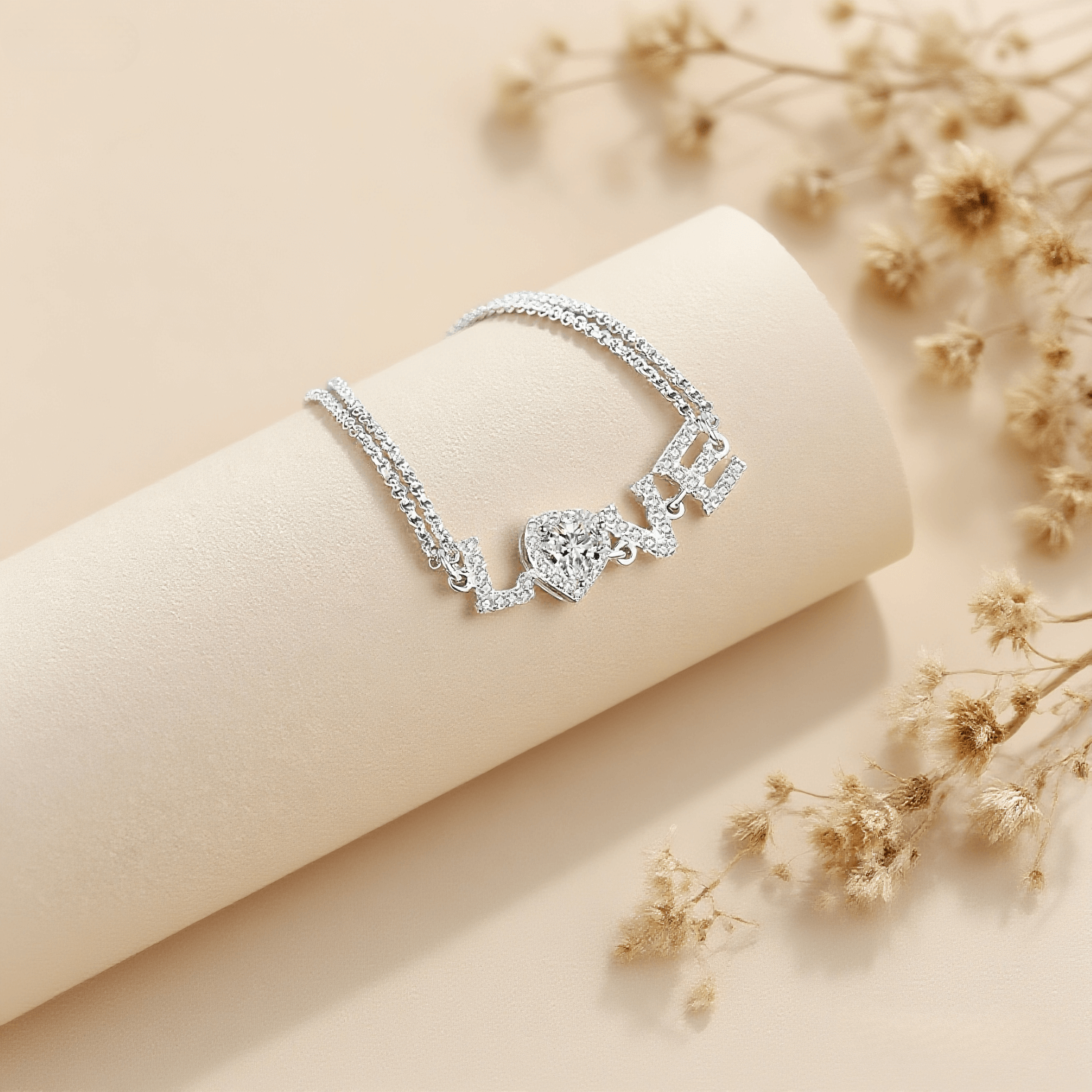 LovHeart Moissanite Bracelet — heart motif bracelet with sparkling moissanite stones, elegant and romantic.
