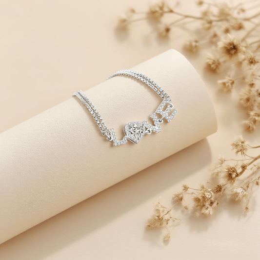 LovHeart Moissanite Bracelet — heart motif bracelet with sparkling moissanite stones, elegant and romantic.