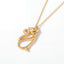Gold cat silhouette pendant necklace with pave crystal tail waterproof stainless steel.