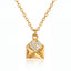 Gold envelope pendant necklace with pave crystal heart waterproof stainless steel jewelry.