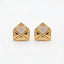 Pair of gold love note envelope stud earrings with pave crystals waterproof jewelry.