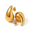 Pair of gold waterdrop stud earrings waterproof stainless steel liquid shape.