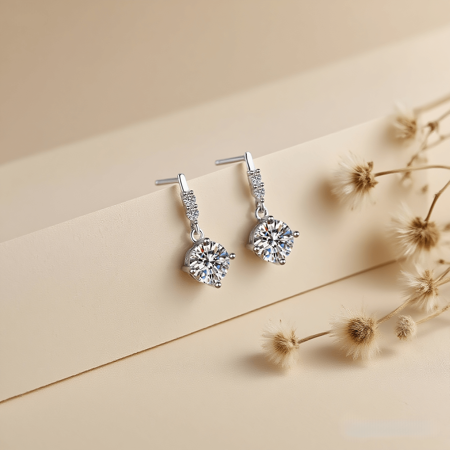 Fairy Drop Moissanite Earrings — delicate moissanite drop earrings in sterling silver, ethereal and graceful.