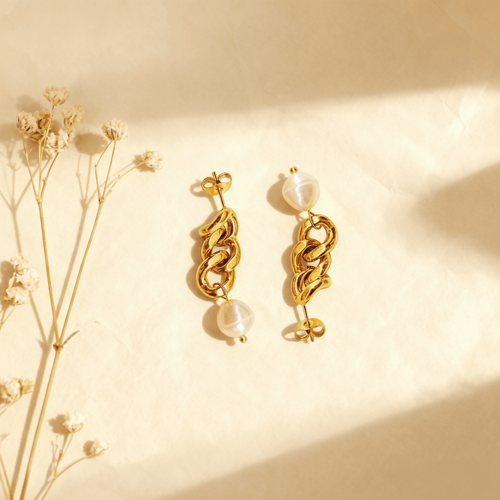 Odette | Baroque Pearl Chain Link Earrings
