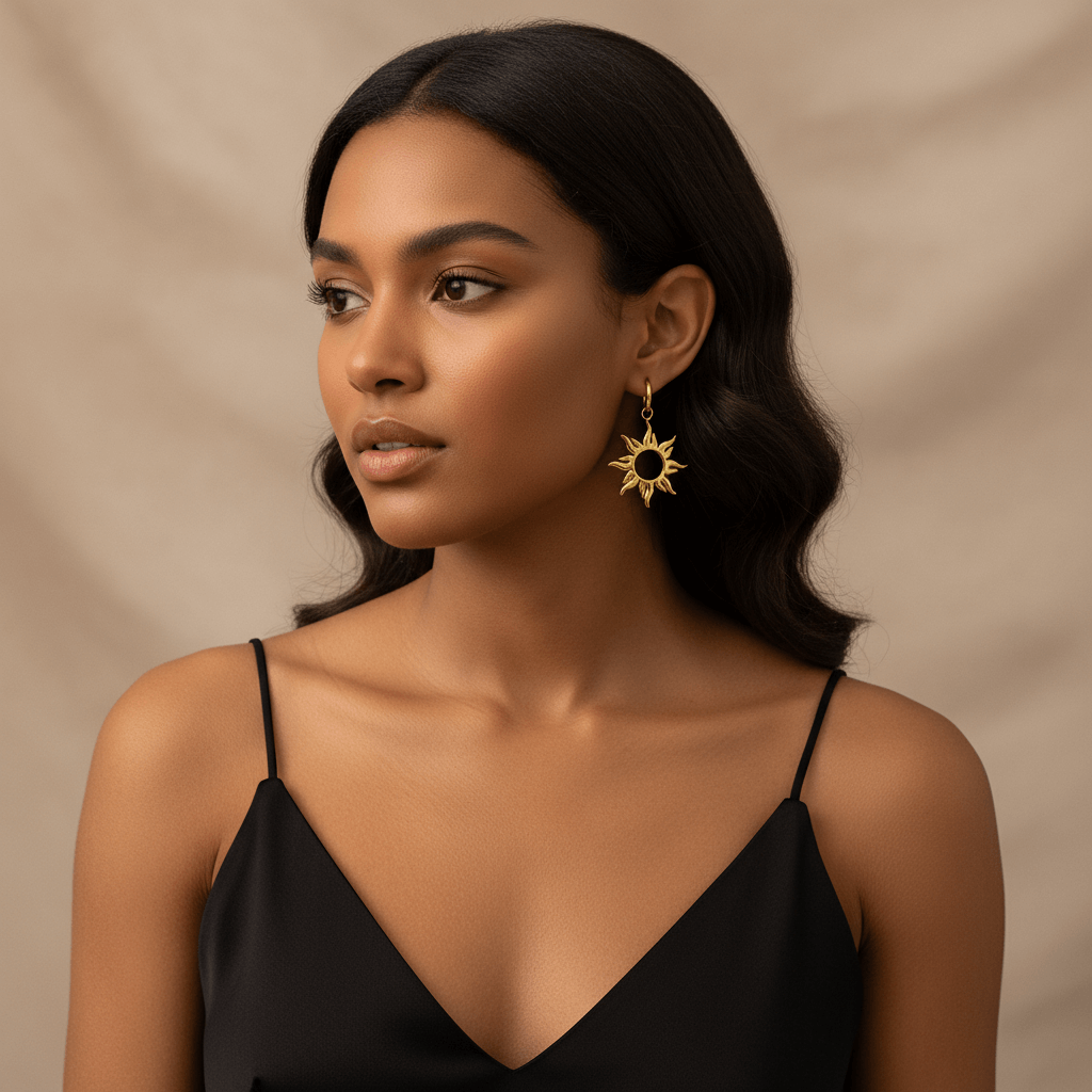 Radiant Sun Charm Earrings | Gold Boho Sunburst Jewelry