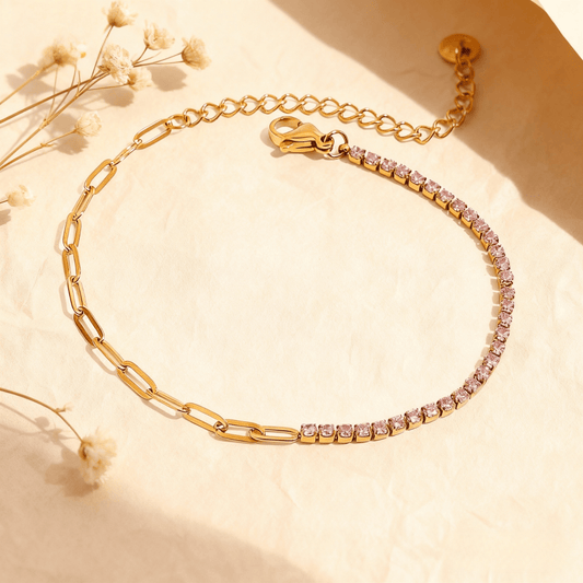 The Duality Bracelet | Half Pink Tennis & Half Paperclip Chain