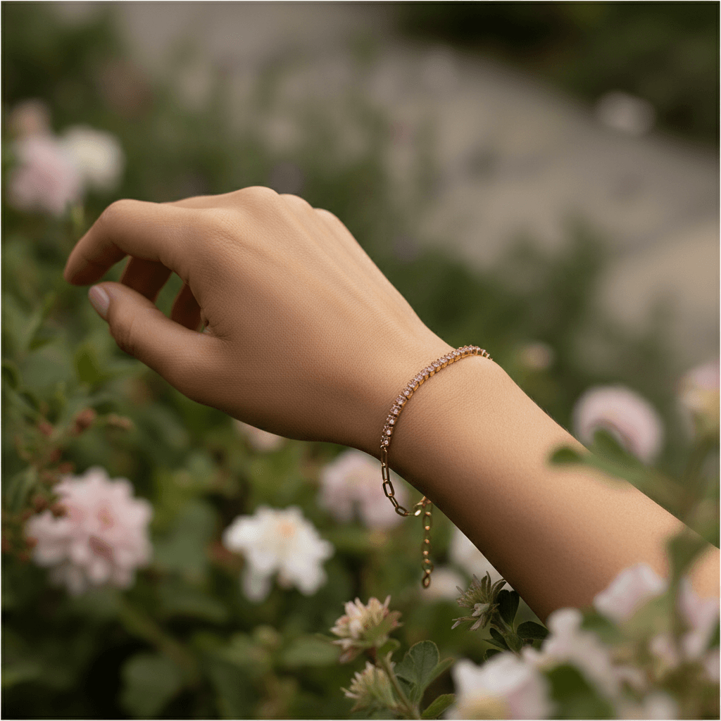 The Duality Bracelet | Half Pink Tennis & Half Paperclip Chain