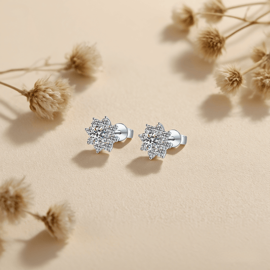 Arctic Sparkle Moissanite Earrings — teardrop moissanite stud earrings in silver with radiant sparkle.