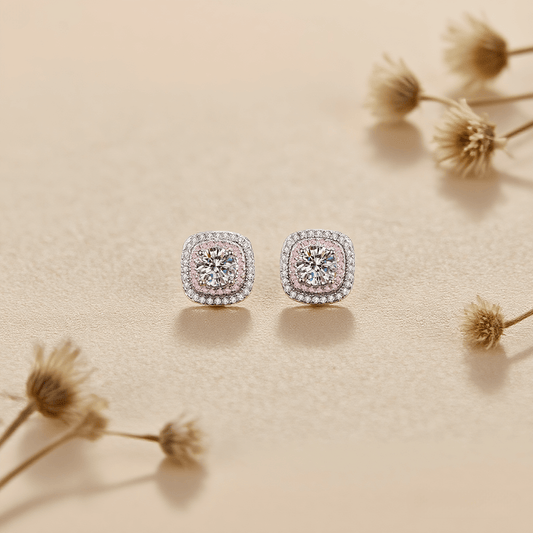 Tranquil Glow Moissanite Earrings — pearlescent drop earrings with moissanite center, embodying calm elegance.