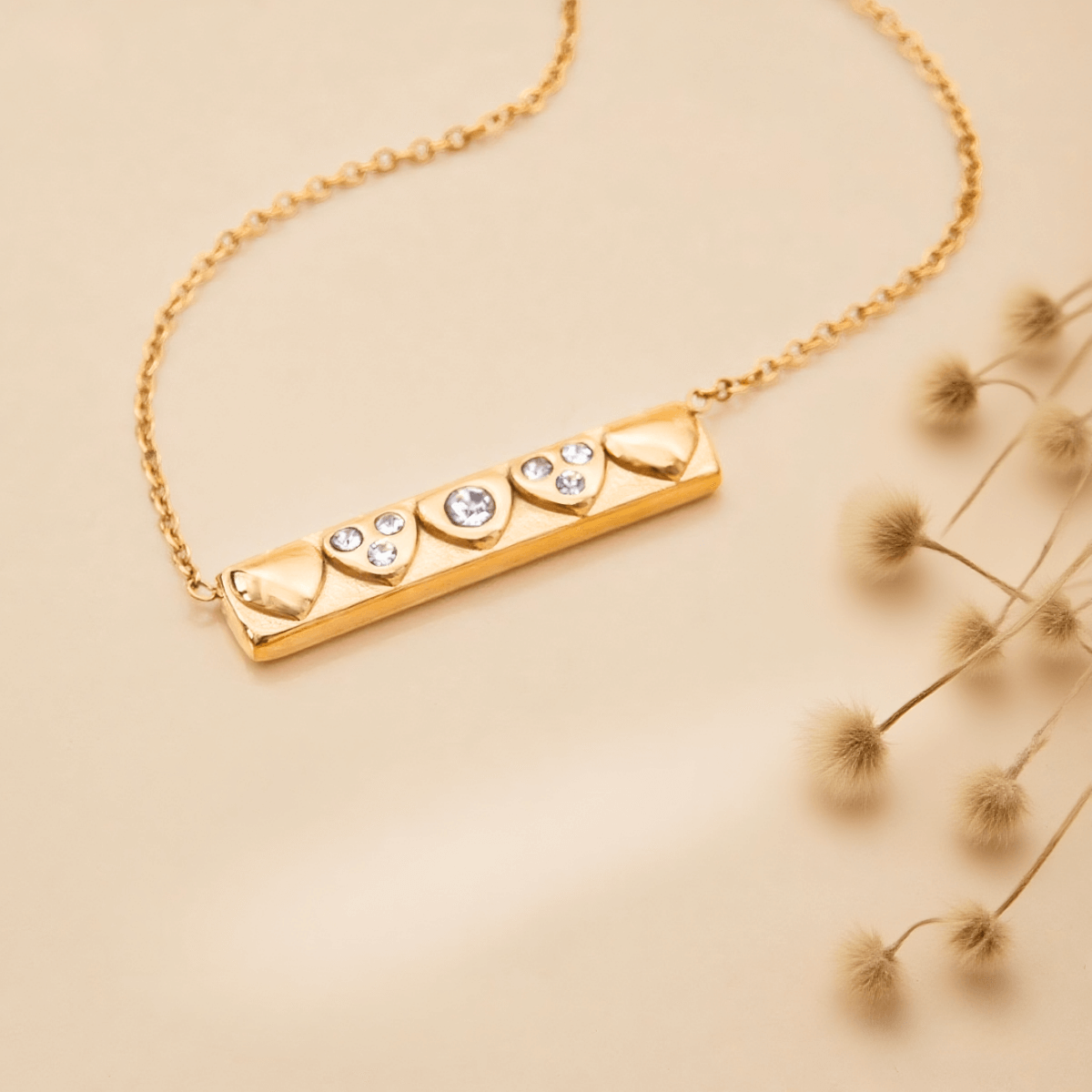 heartline necklace, heart bar necklace, bar pendant necklace, 18K gold plated pendant, romantic jewelry, waterproof necklace, hypoallergenic necklace