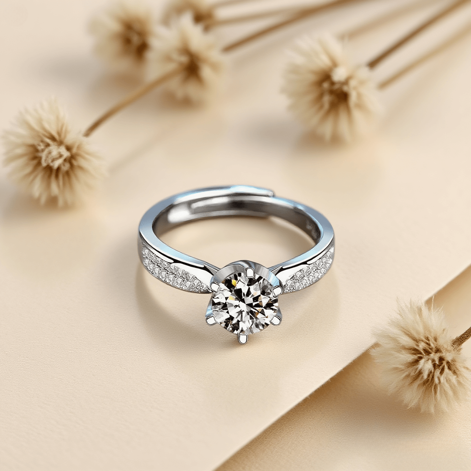 Nova Queen Moissanite Ring — bold queenly ring with moissanite (0.5-2 CT), sterling silver, free size, safe for sensitive skin.