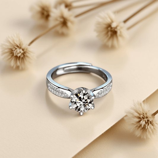 Nova Queen Moissanite Ring — bold queenly ring with moissanite (0.5-2 CT), sterling silver, free size, safe for sensitive skin.