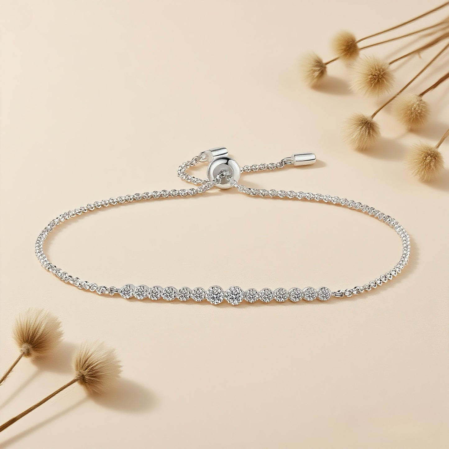 Sunrise Spark Moissanite Bracelet — 0.24 CT sterling silver bracelet shown close-up, radiant and elegant.