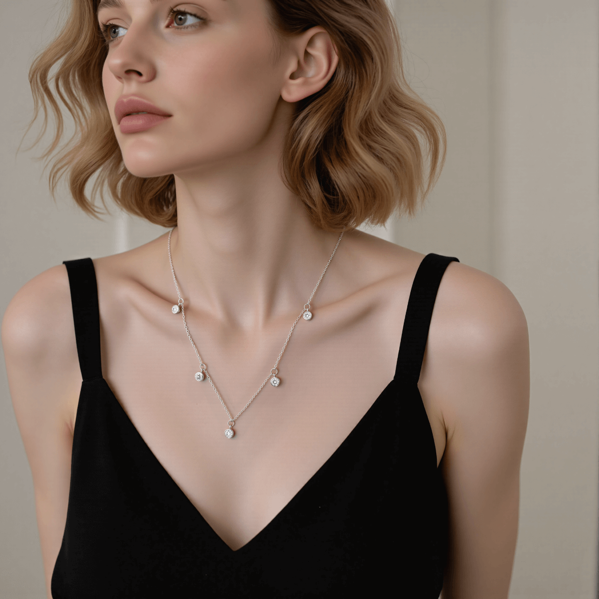 Midnight Stars Moissanite Necklace — sterling silver necklace with moissanite stars, celestial and radiant gift.