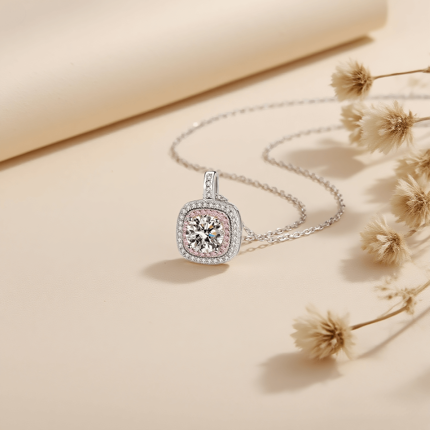 Tranquil Glow Moissanite Necklace — 1 CT moissanite pendant in sterling silver, durable and hypoallergenic, luminous and calm.