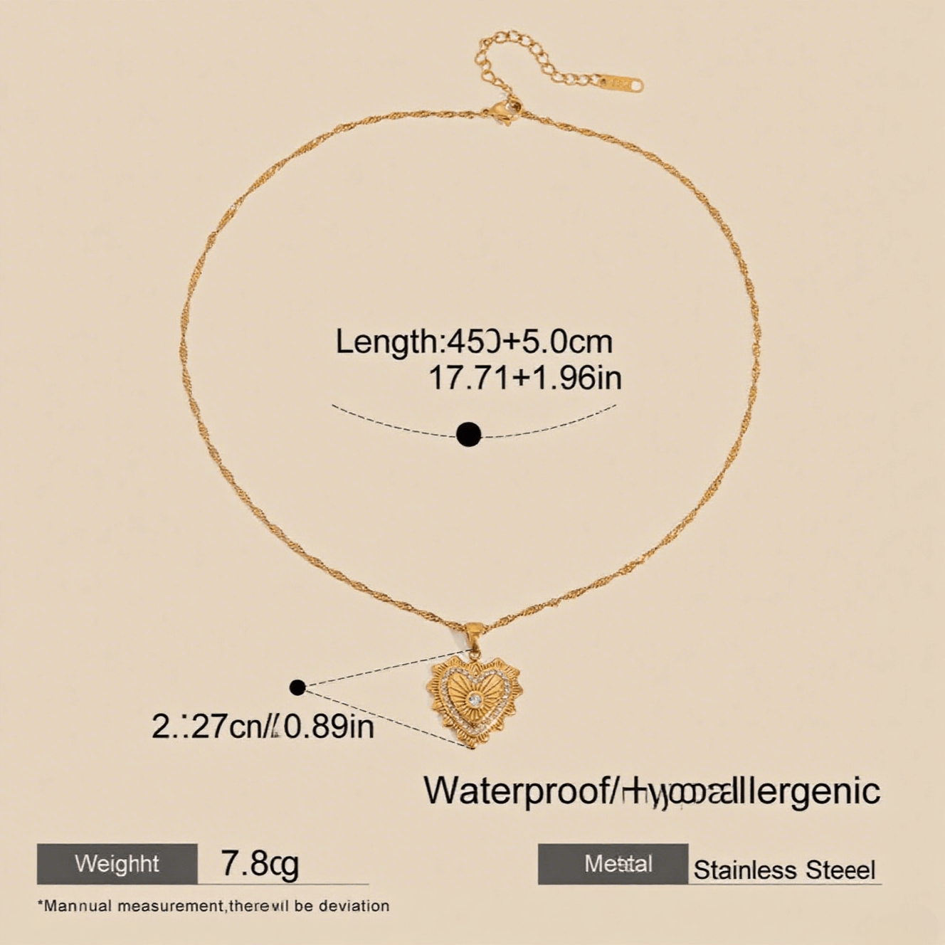 Vintage Heart Medallion Necklace — heart shaped pendant on twisted gold chain, romantic vintage style gift.