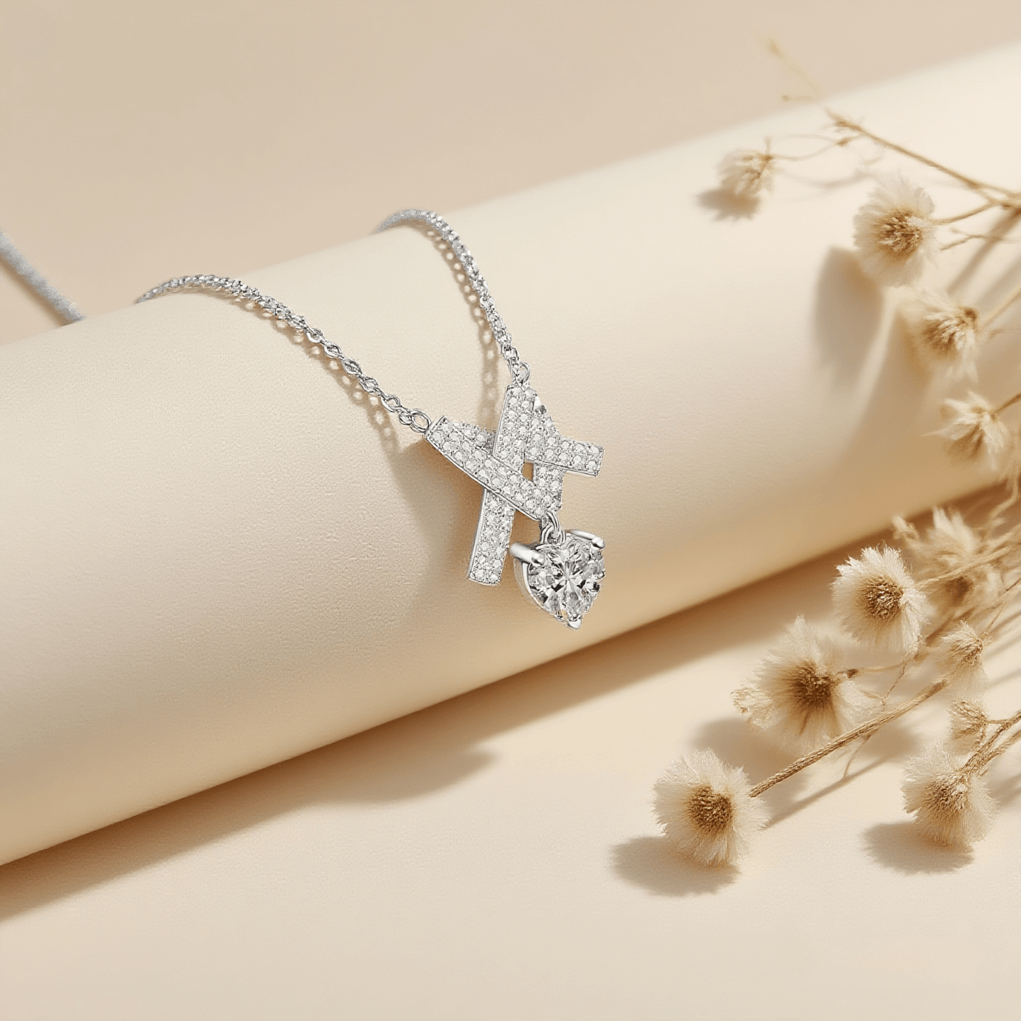 Lovebound Heart Moissanite Necklace — heart shaped moissanite pendant on delicate silver chain, radiant and romantic gift.