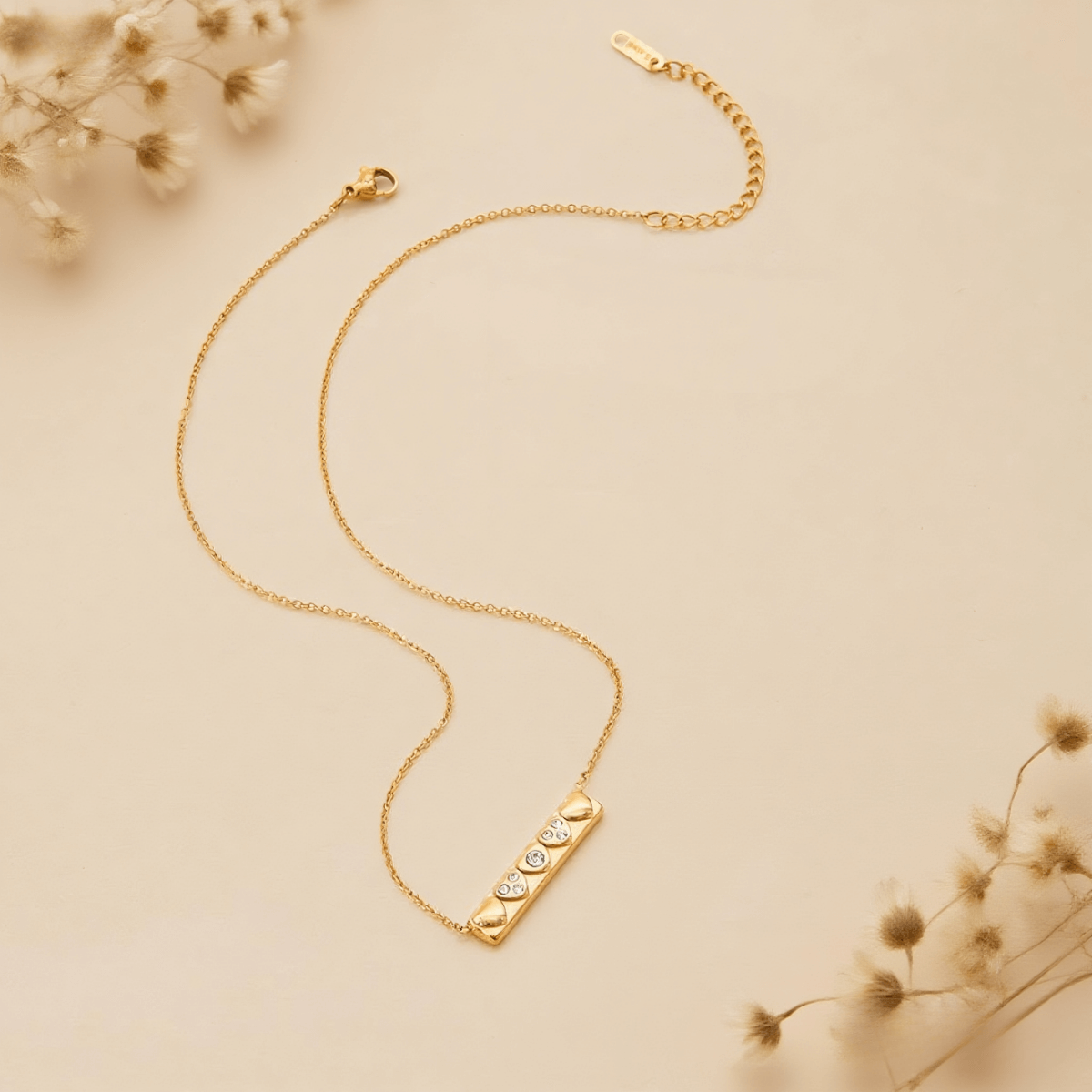 heartline necklace, heart bar necklace, bar pendant necklace, 18K gold plated pendant, romantic jewelry, waterproof necklace, hypoallergenic necklace