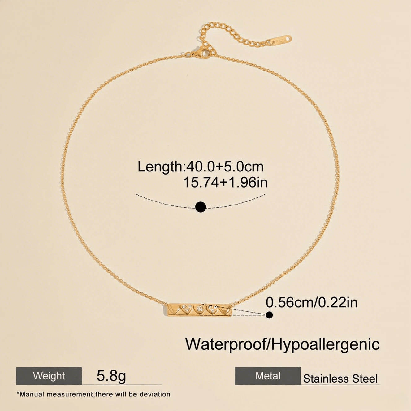 heartline necklace, heart bar necklace, bar pendant necklace, 18K gold plated pendant, romantic jewelry, waterproof necklace, hypoallergenic necklace