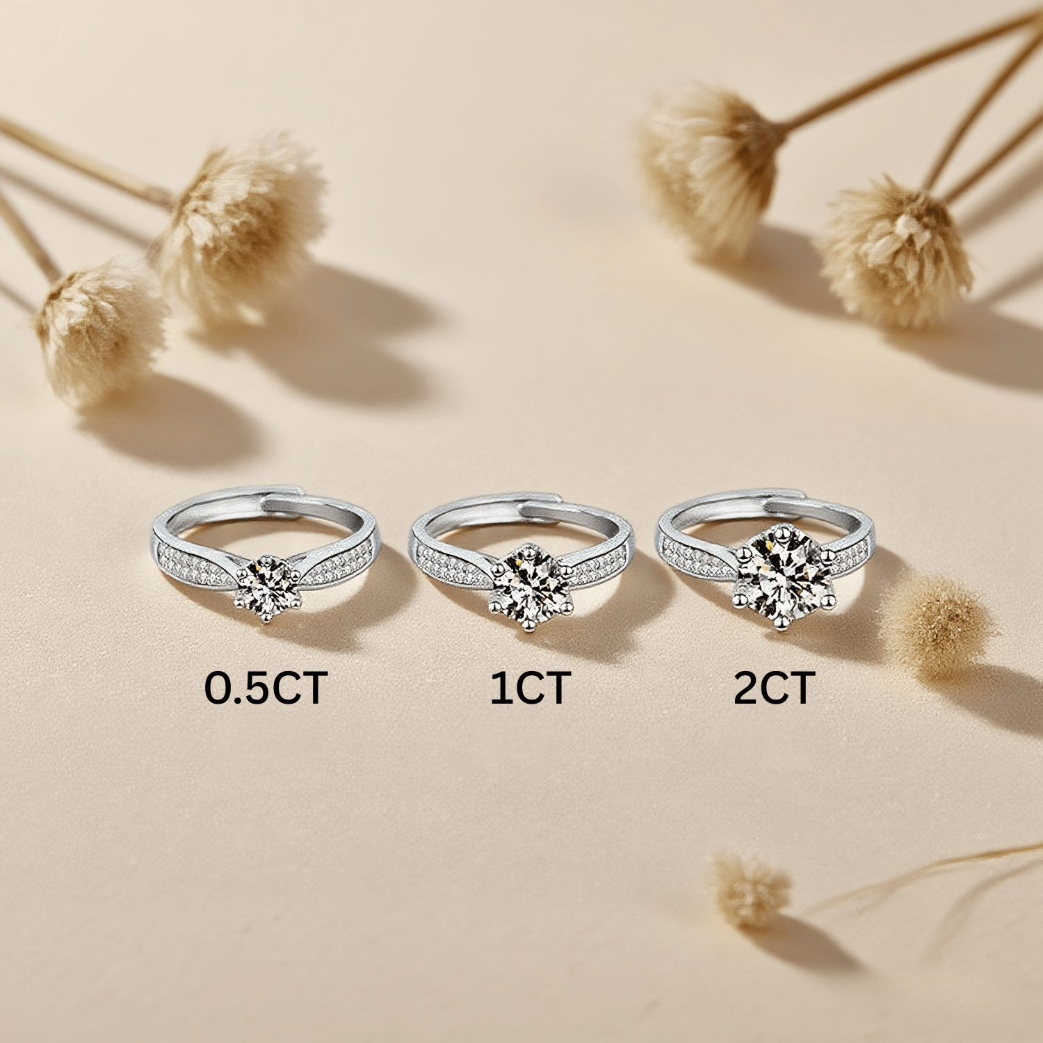 Nova Queen Moissanite Ring — sterling silver statement ring with moissanite stone, free-size, elegant and regal.