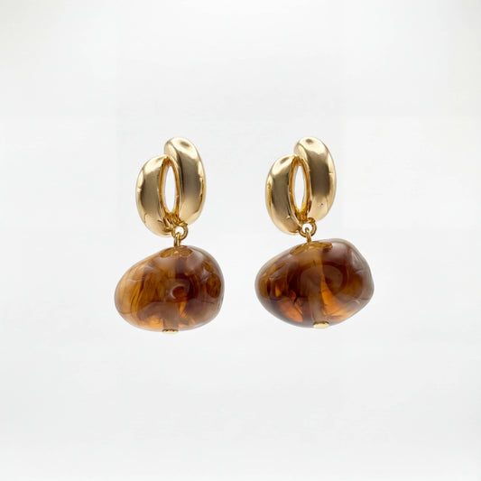 Pair of vintage amber earrings gold stainless steel waterproof jewelry.
