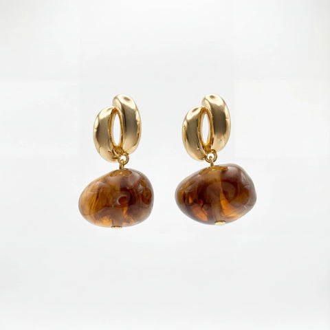 Pair of vintage amber earrings gold stainless steel waterproof jewelry.