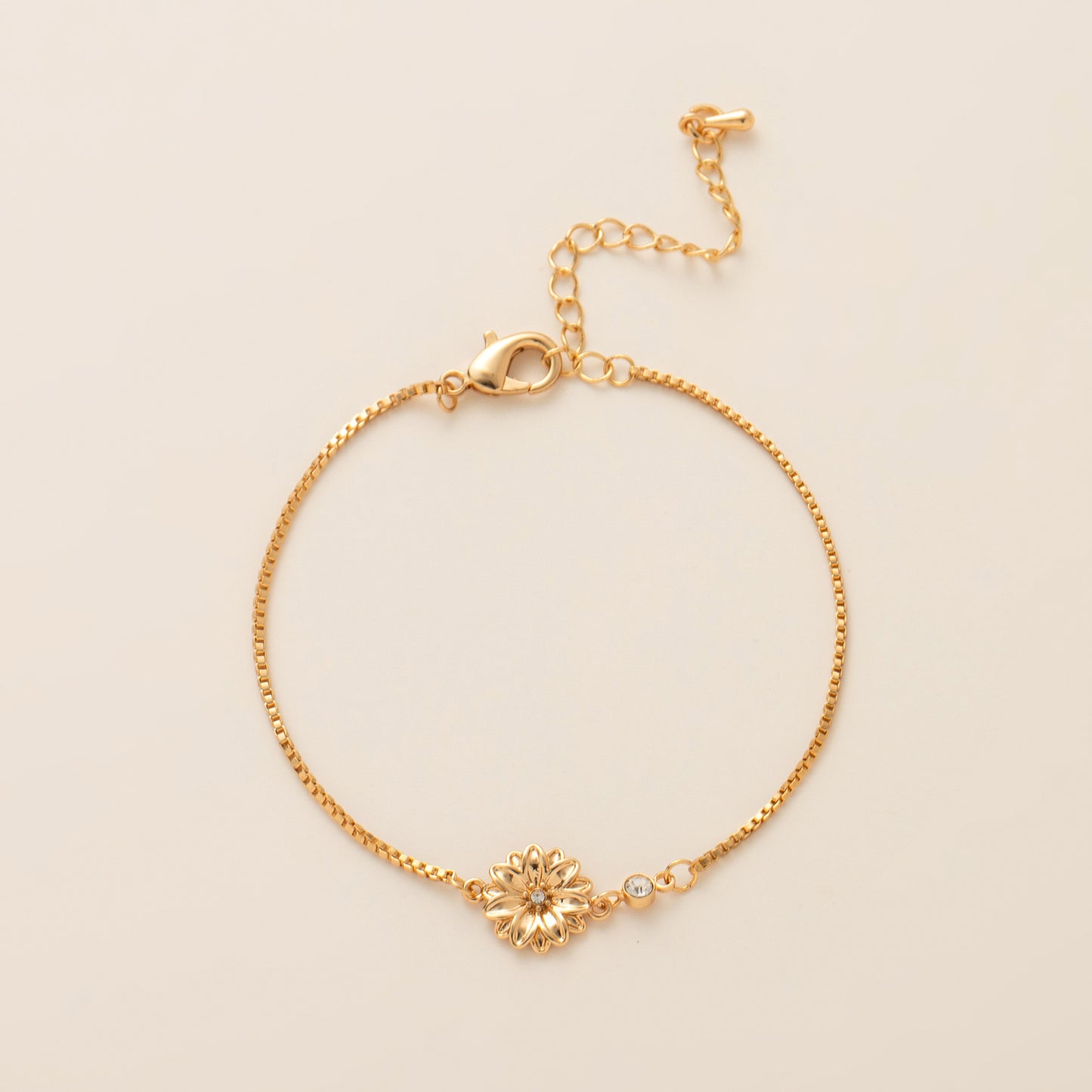 Birth Flower Bracelet | Dainty Gold Box Chain with Birthstone