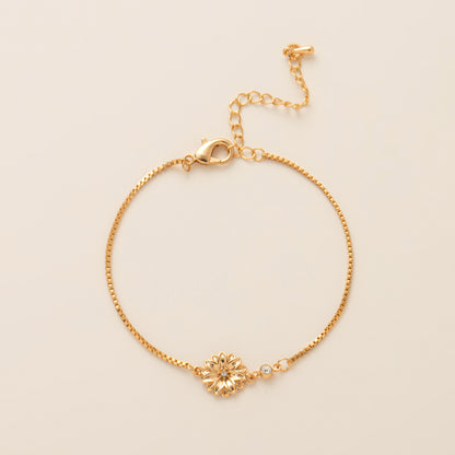 Birth Flower Bracelet | Dainty Gold Box Chain with Birthstone